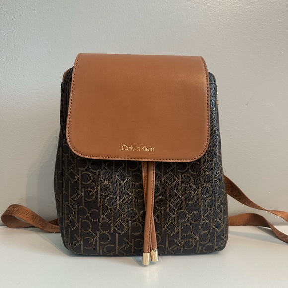 Calvin Klein Beige and Brown Logo Backpack